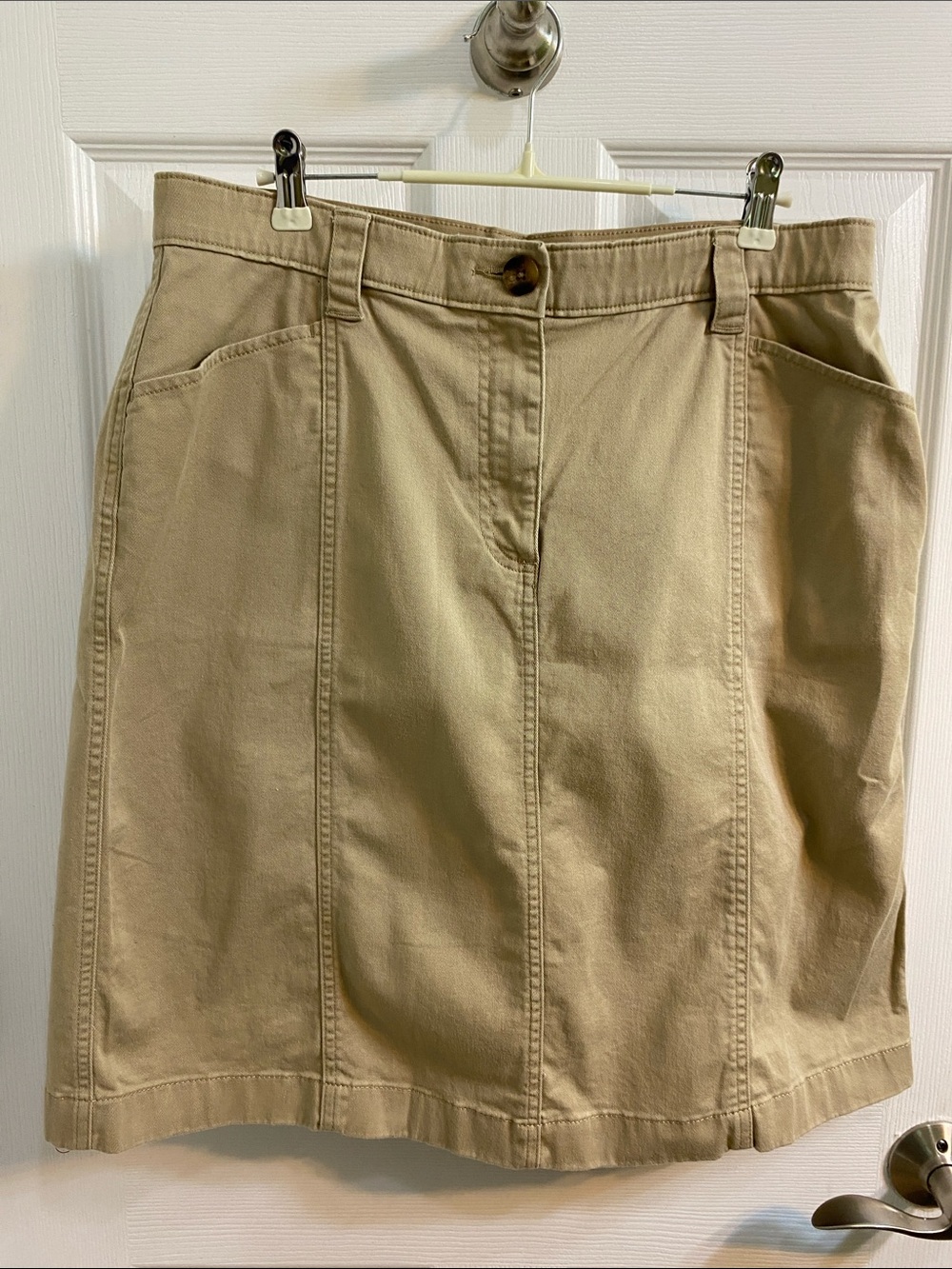 LL Bean womens classic fit khaki skirt size 14 Regular stretch Spring Cabincore
